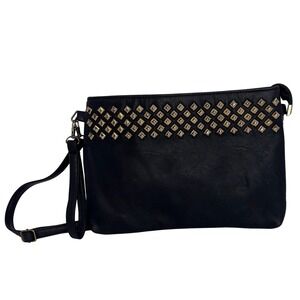 Yoki‎ Black Gold Studed Crossbody Clutch Wristlet Zip Closure Goth Y2K Bikercore